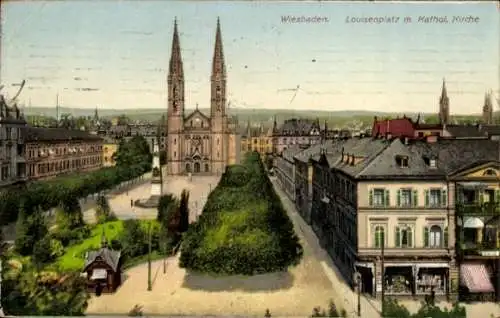 Ak Wiesbaden in Hessen, Louisenplatz, katholische Kirche