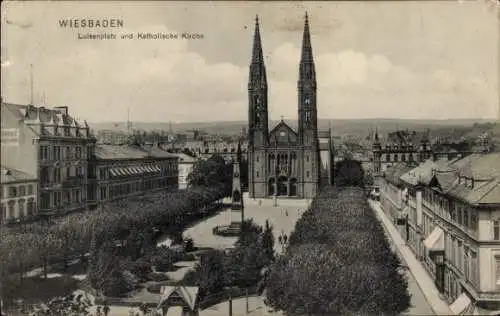 Ak Wiesbaden in Hessen, Luisenplatz, Katholische Kirche