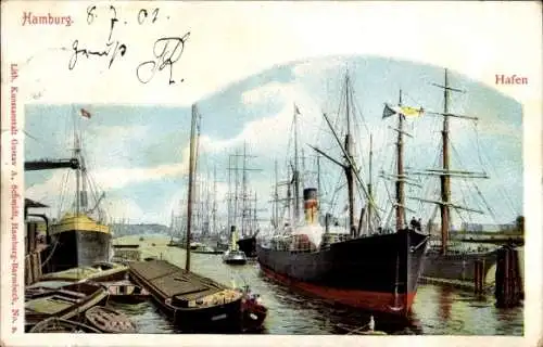Ak Hamburg, Hafen, Segelschiffe