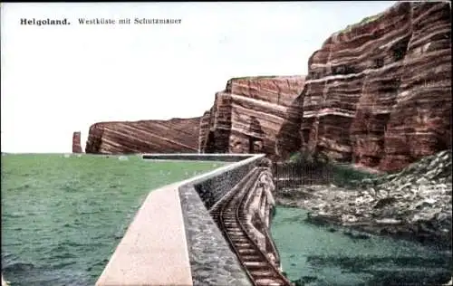 Ak Helgoland, Westküste mit Schutzmauer