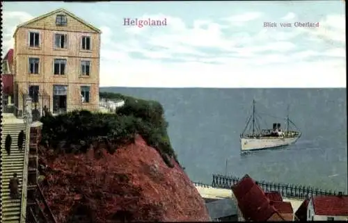 Ak Helgoland, Blick vom Oberland, Schiff