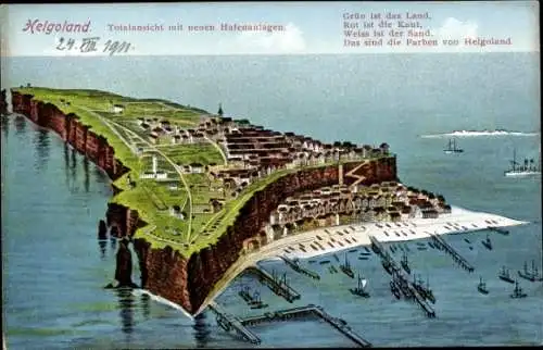 Ak Nordseeinsel Helgoland, Gesamtansicht, neue Hafenanlagen