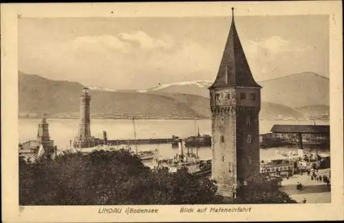 Ak Lindau am Bodensee Schwaben, Hafeneinfahrt, Turm