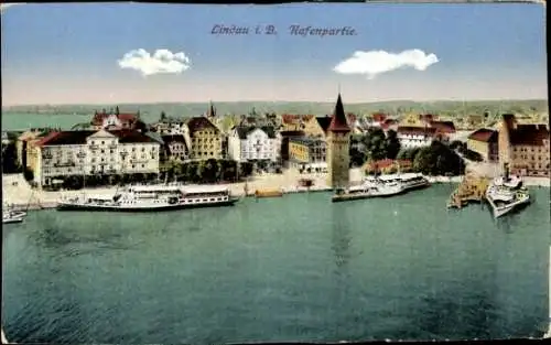 Ak Lindau am Bodensee Schwaben, Hafen, Schiffe, Turm