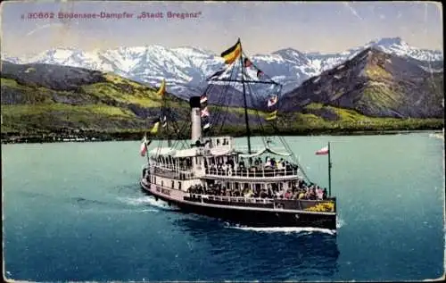 Ak Dampfer Stadt Bregenz auf dem Bodensee