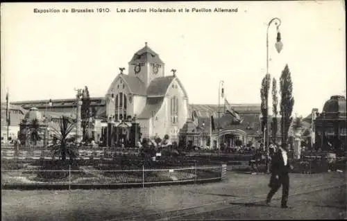 Ak Brüssel Brüssel, Brüsseler Ausstellung 1910, Niederländische Gärten und deutscher Pavillon
