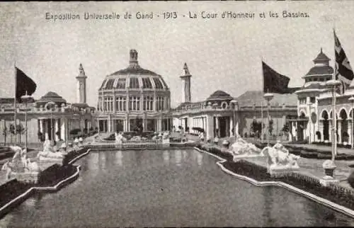 Ak Gent Gent Ostflandern, Internationale Ausstellung 1913, Der Ehrenhof und die Becken