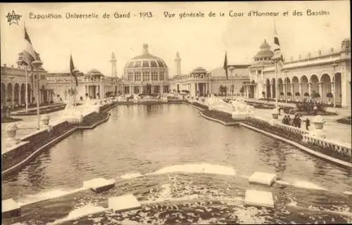 Ak Gent Ostflandern, Weltausstellung, Ehrenhof und Brunnen