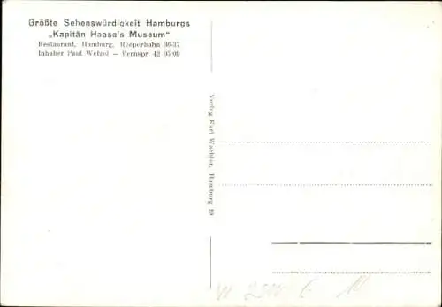 Ak Hamburg St. Pauli, Reeperbahn, Käpitän Haase Museum, Bes. B. Weberus, Innenansicht, Taucheranzug
