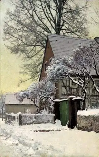 Ak Nenke und Ostermaier, Photochromie, Sachsen, Gebäude im Winter