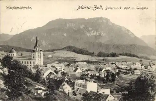 Ak Mariazell Steiermark, Teilansicht, Wallfahrtskirche