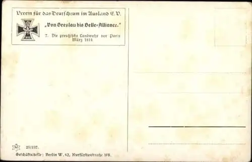 Künstler Ak Roessler, A., Die Preußische Landwehr vor Paris, März 1814