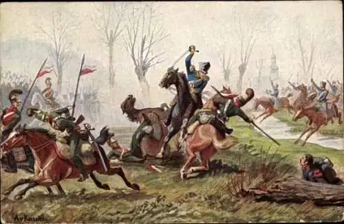 Künstler Ak Roessler, Von Breslau bis Belle-Alliance, Preußische Reiterei bei Möckern 1813