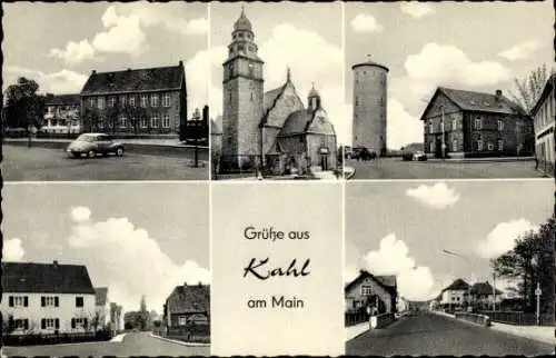 Ak Kahl am Main Unterfranken, Teilansichten, Kirche, Turm