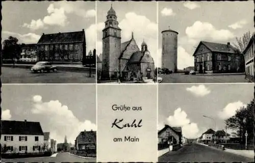 Ak Kahl am Main Unterfranken, Teilansichten, Kirche, Turm