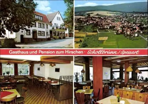Ak Schollbrunn im Spessart Unterfranken, Panorama, Gasthaus und Pension zum Hirschen
