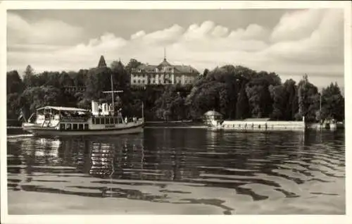 Ak Insel Mainau im Bodensee, Schloss vom See, Dampfer Mainau