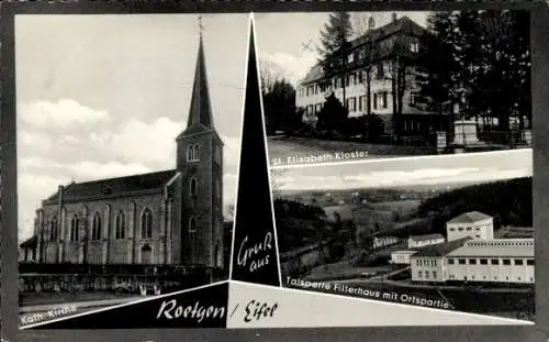 Ak Roetgen in der Eifel, katholische Kirche, St. Elisabeth Kloster, Talsperre Filterhaus