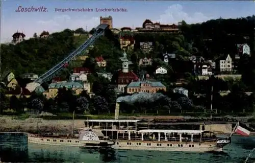 Ak Dresden Loschwitz, Bergschwebebahn Loschwitzhöhe, Elbe, Dampfer Karlsbad