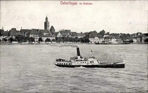 Ak Überlingen am Bodensee, Dampfschiff, Panorama