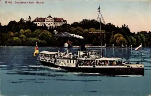 Ak Insel Mainau im Bodensee, Dampfschiff