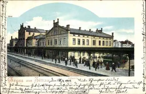 Ak Zittau in Sachsen, Bahnhof, Bahnsteig