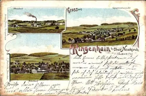 Litho Ringenhain Steinigtwolmsdorf in der Lausitz, Gesamtansicht, Oberdorf, Mitteldorf