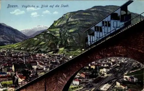 Ak Bozen Bolzano Südtirol, Virglbahn, Panorama