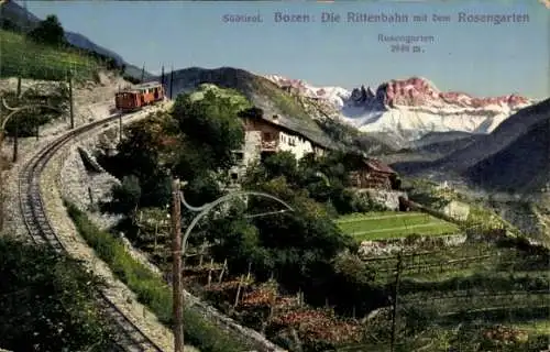 Ak Bozen Bolzano Südtirol, Rittenbahn, Rosengarten