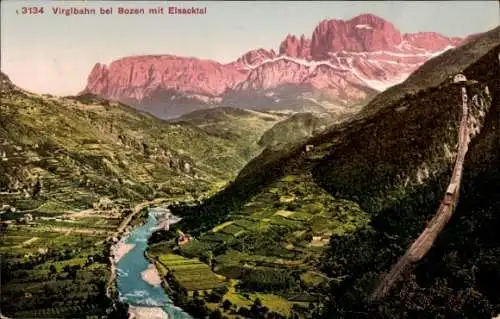 Ak Bozen Bolzano Südtirol, Panorama, Virglbahn, Eisacktal