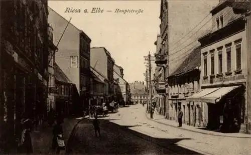 Ak Riesa an der Elbe Sachsen, Hauptstraße, Geschäfte
