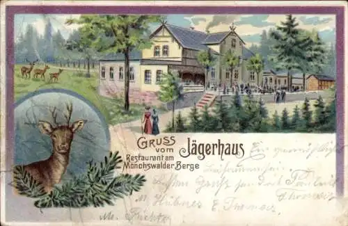 Litho Wilthen in der Oberlausitz, Mönchswalder Berg, Jägerhaus, Restaurant, Rehbock