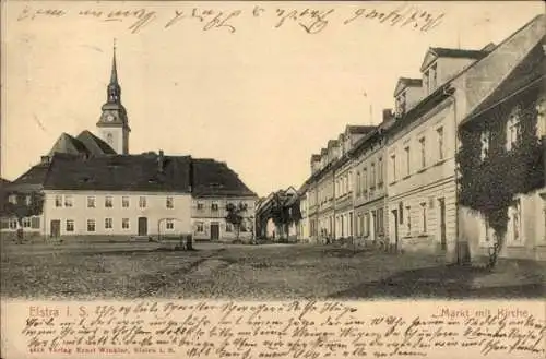 Ak Elstra in der Oberlausitz Sachsen, Markt, Kirche
