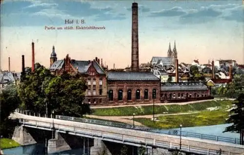Ak Hof an der Saale Oberfranken Bayern, städtisches Elektrizitätswerk