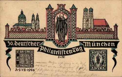 Briefmarken Ak München, 30. Deutscher Philatelistentag 03.-07. Juli 1924