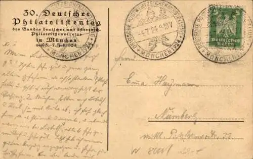 Briefmarken Ak München, 30. Deutscher Philatelistentag 03.-07. Juli 1924