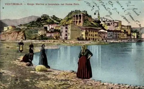 Ak Ventimiglia Liguria, Borgo Marina e lavandale nel fiume Roia