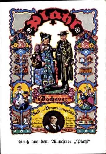 Künstler Ak Obermeier, Otto, München Bayern, Münchner Platzl, Gast und Vergnügungsstätte, Dachauer