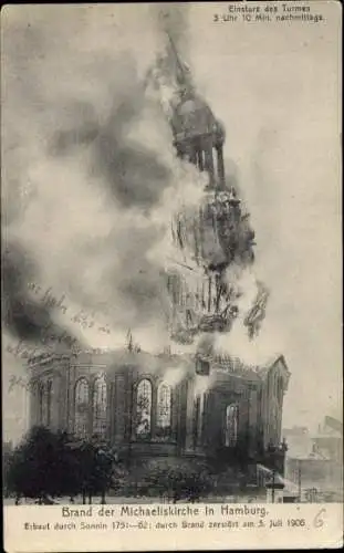 Ak Hamburg Mitte Altstadt, Kirchenbrand Michaelskirche 3. Juli 1906