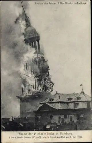 Ak Hamburg Mitte Altstadt, Kirchenbrand 03. 07. 1906, Michaelskirche