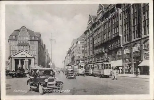 Ak Hamburg Altstadt, Blick in die Mönckebergstraße, Straßenbahn, Auto