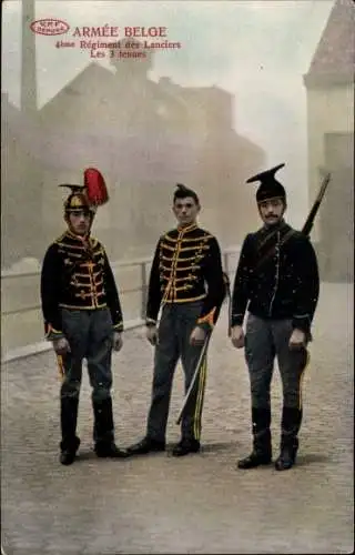 Ak Armee Belge, 4 Regiment des Lanciers, Les 3 tenues