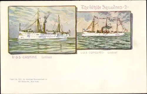 Ak US Amerikanisches Kriegsschiff, USS Castine, USS Concord, White Squadron