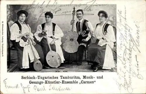 Ak Serbisch-Ungarisches Künstler-Ensemble Carmen, Tamburitza, Musik und Gesang, Trachten