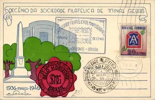 Ak Belo Horizonte Brasilien, Sociedade Filatelica de Minas Gerais, 1936-1946