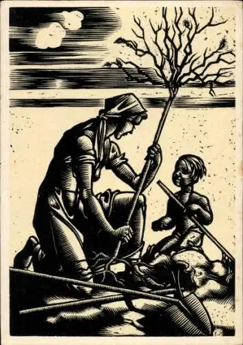 Künstler Ak Hedwig zum Tobel, Die Jahreszeiten, Frühling, Holzschnitt