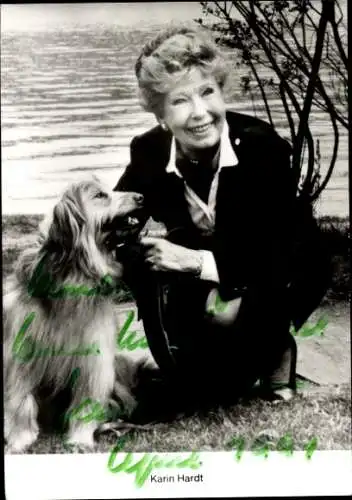 Ak Schauspielerin Karin Hardt, Portrait, Autogramm, Hund