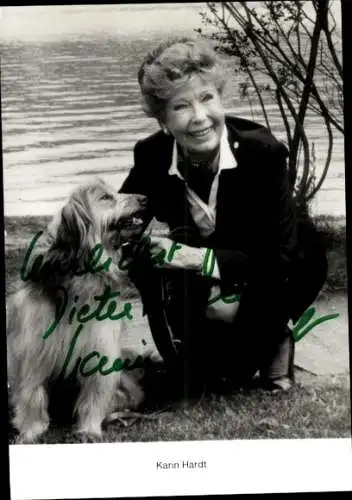 Ak Schauspielerin Karin Hardt, Portrait, Autogramm, Hund