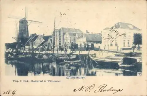 Ak Willemstad Nordbrabant Niederlande, Binnenhaven, Molen