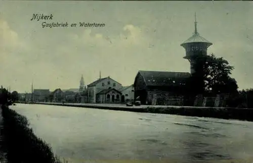 Ak Nijkerk Gelderland, Gasfabrik und Wasserturm